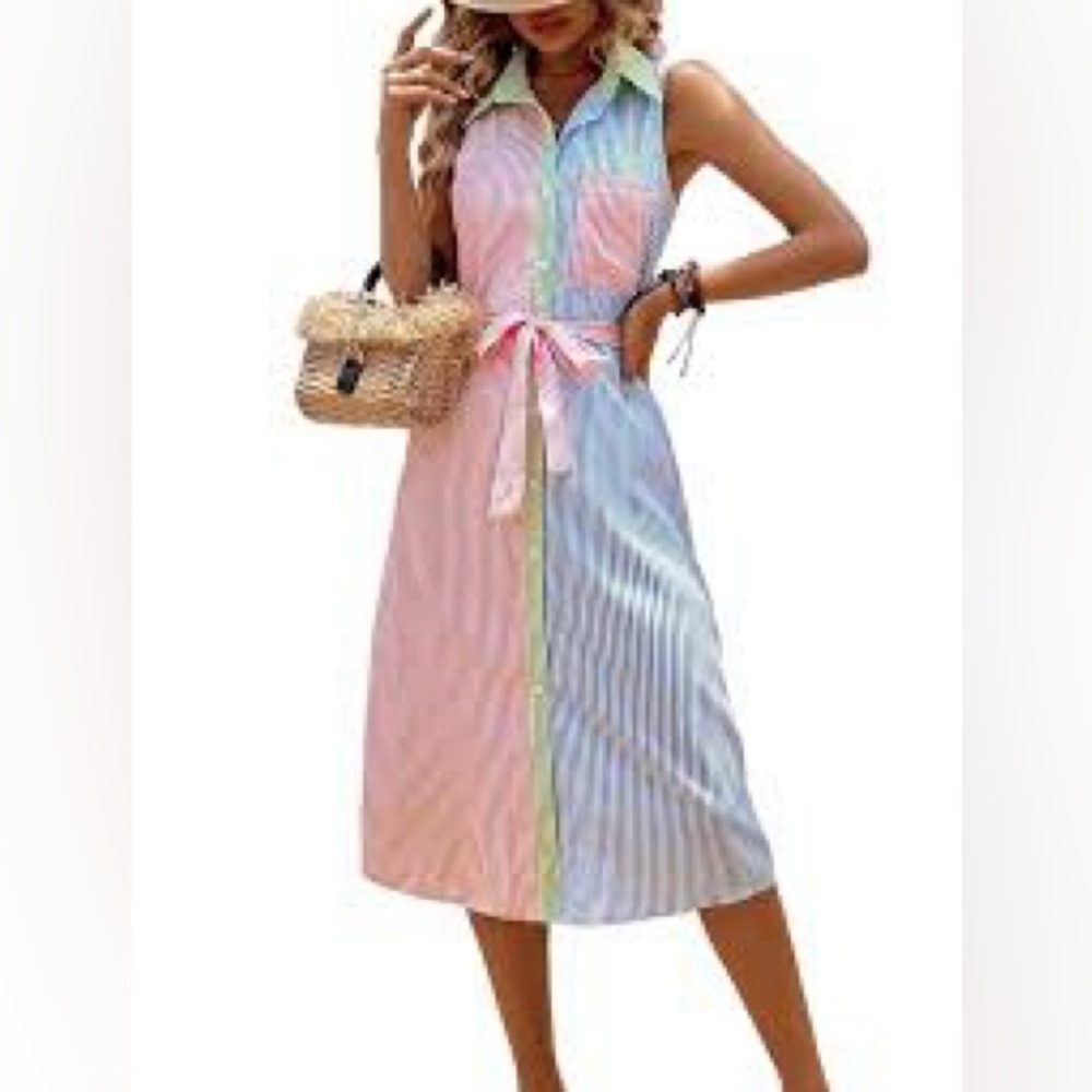 Sleeveless Colorful Colorblock Striped Feminine Dress